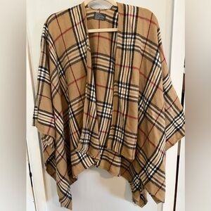 CAMEL PLAID PONCHO SHAW SWEATER